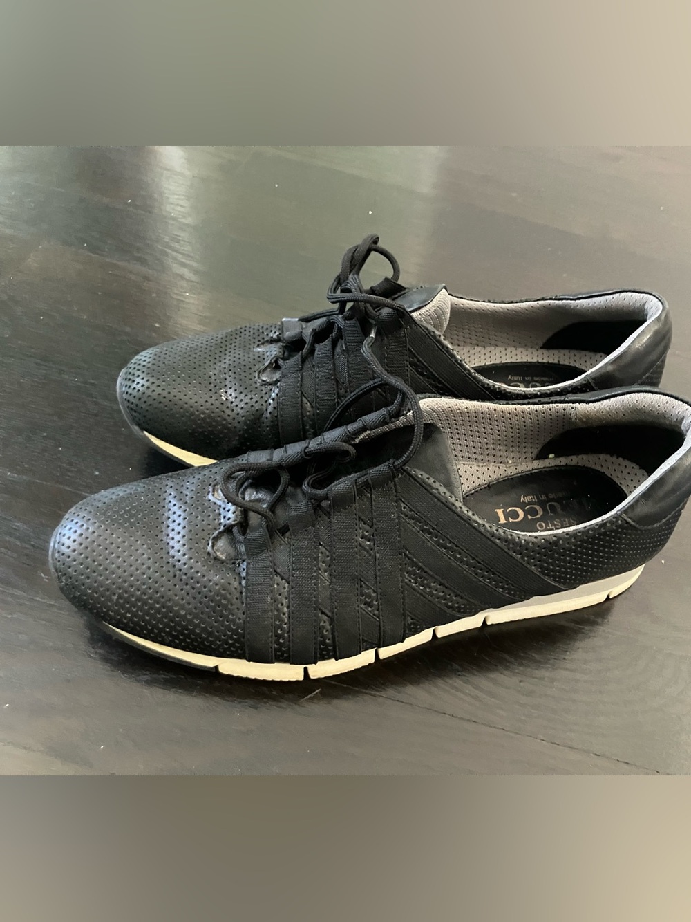 Sesto Meucci Shoes Black Perforated Leather Sneakers Size 7